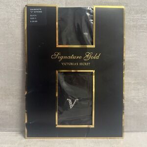 Victoria's Secret Signature GOLD "V" STKING‎ Panty RARE & Discontinued BLACK C